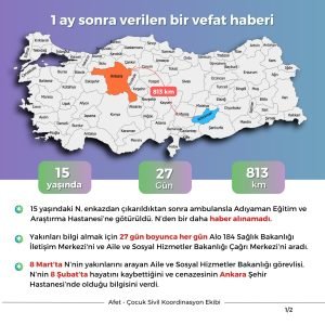 15 yaşındaki N, enkazdan çıkarıldıktan sonra ambulansla Adıyaman Eğitim ve Araştırma Hastanesi’ne götürüldü. N’den bir daha haber alınamadı. Yakınları N’yi bulmak için her gün Alo 184 Sağlık Bakanlığı İletişim Merkezi’ni ve Aile ve Sosyal Hizmetler Bakanlığı Çağrı Merkezi’ni aradı. 8 Mart’ta N’nin yakınlarını arayan Aile ve Sosyal Hizmetler Bakanlığı görevlisi, N’nin 8 Şubat’ta hayatını kaybettiğini ve cenazesinin Ankara Şehir Hastanesi’nde olduğu bilgisini verdi.
